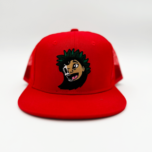 Red Leelow trucker hat.