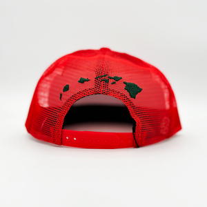 Red Leelow trucker hat.